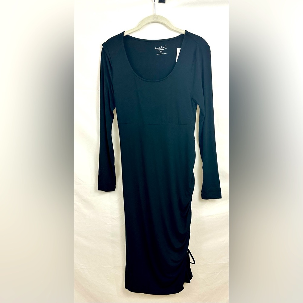 Black Long Sleeve Rushed Bodycon Maternity Dress - Isabel Maternity XS - Picture 4 of 10
